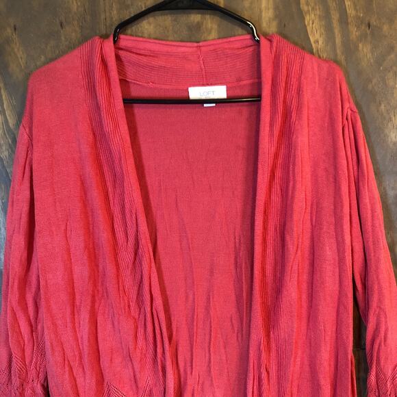 LOFT Outlet Womens Sweater Coral Pink Open Front Sheer Cardigan Medium - Picture 2 of 10